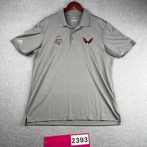 Washinton Capitals Stanley Cup Adidas Golf Polo Shirt Mens Gray Large Stretch